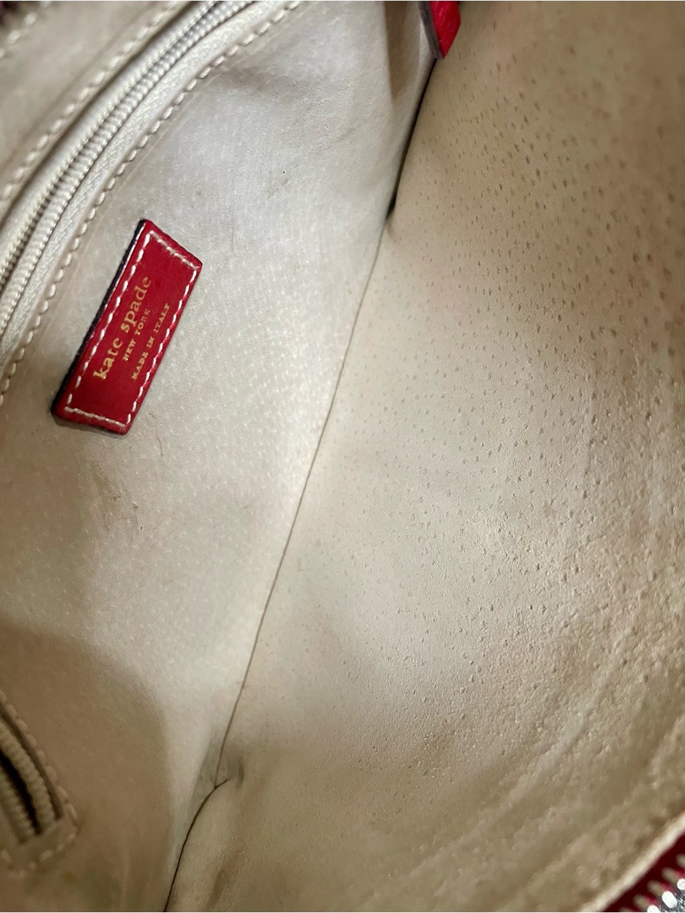 Kate Spade Made in Italy Vintage Cream Canvas & Red Leather Shoulder Bag - Picture 6 of 7